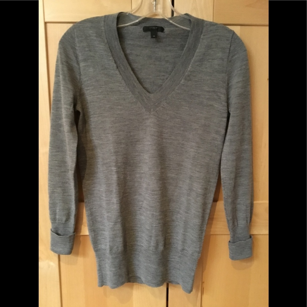 J Crew 100% Merino wool grey v neck/ XS